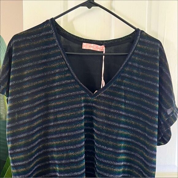 Traffic People NWT Glitter Striped Blouse Top - Picture 2 of 6